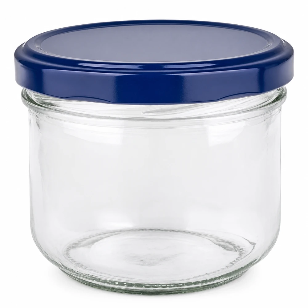 Frasco de vidro de 260 ml com tampa BasicSeal azul UNiTWIST - Frasco de vidro vazio de vidro transparente com tampa de rosca