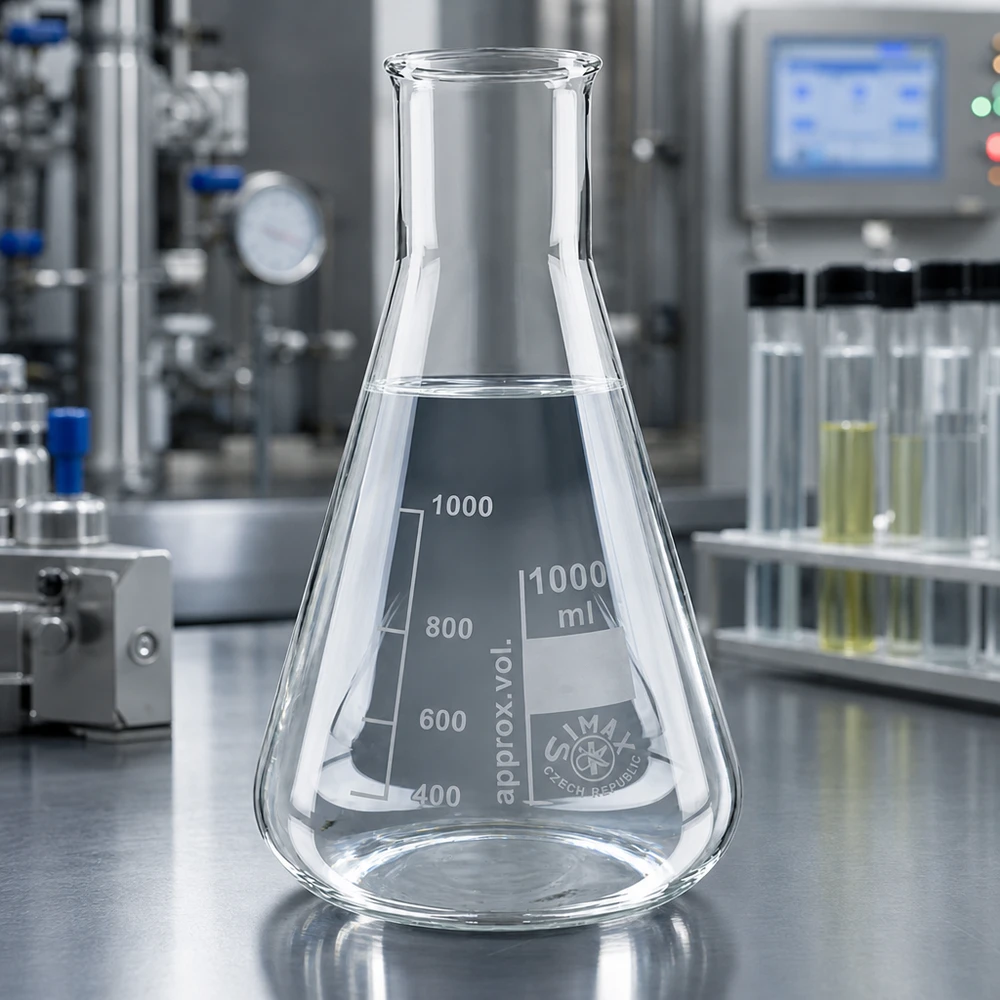 Frasco Erlenmeyer 100ml com gargalo largo Frasco Erlenmeyer transparente de 1000 ml com forma cónica e gargalo largo para um manuseamento seguro