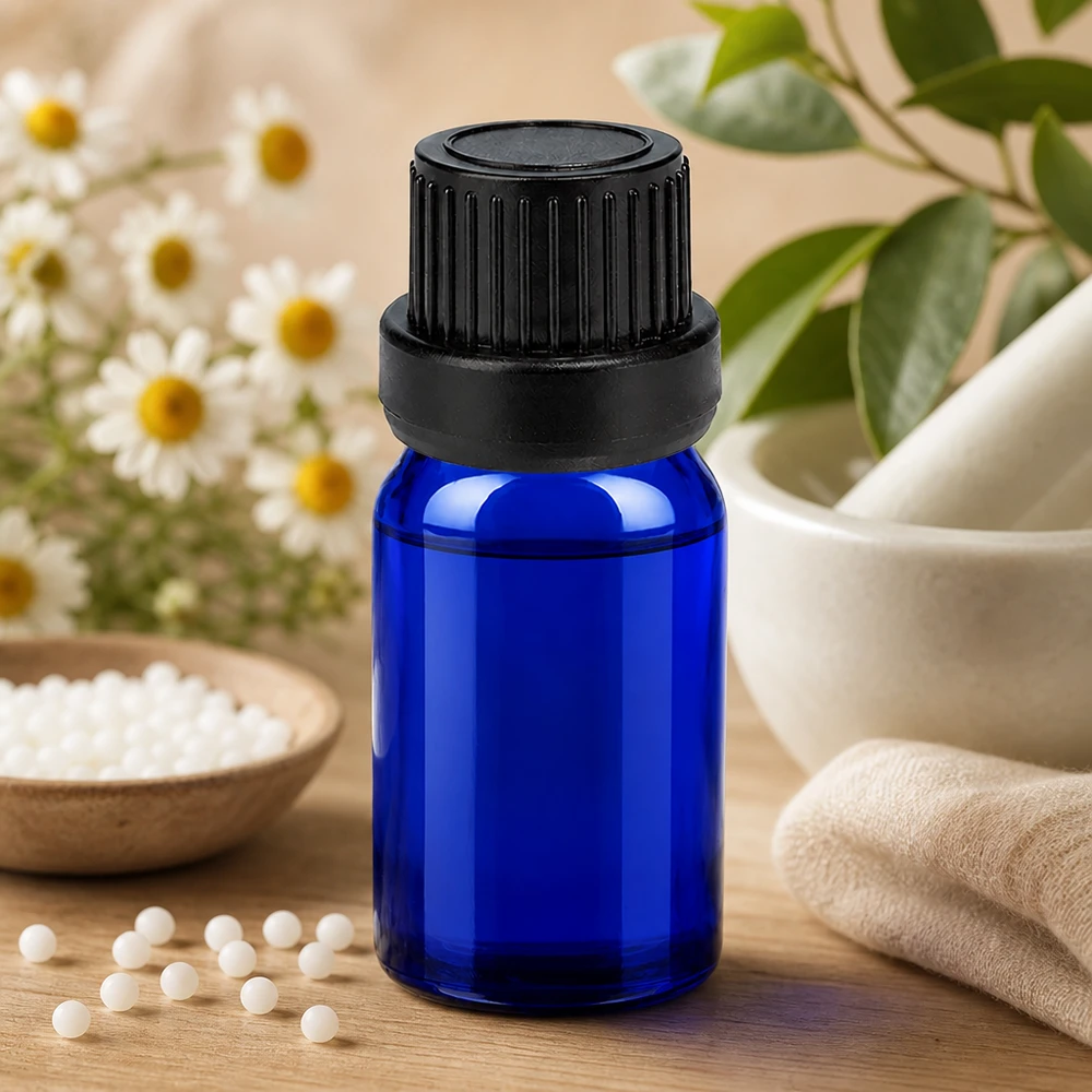 Frasco conta-gotas de 5 ml com tampa inviolável preta de 2 mm BlueLine UT18/5 Frasco de vidro azul de 5 ml com conta-gotas preciso de 2 mm OV BlueLine UT18 para aplicação controlada
