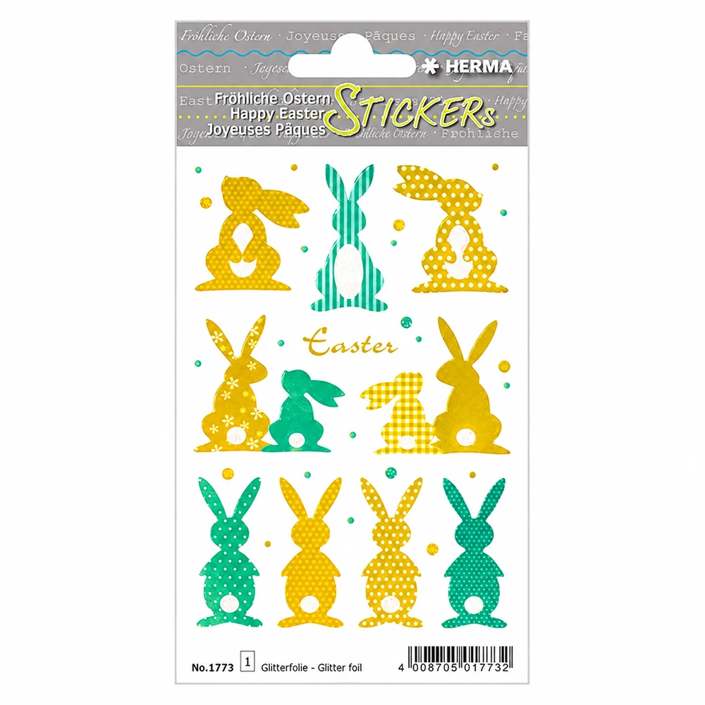 Autocolantes "Coelhinho dourado" (10 autocolantes com purpurina)