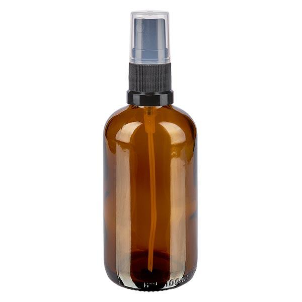 Frasco de farmácia castanho 100ml spray top preto