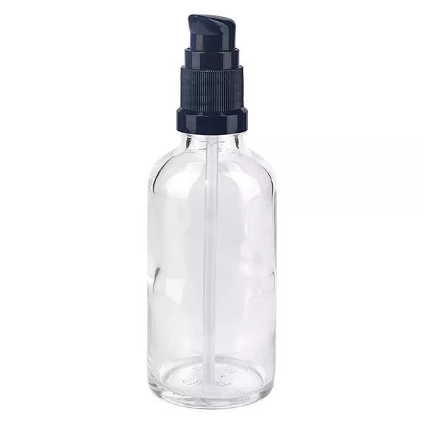 Frasco de farmácia transparente de 50ml com tampa de bomba preta standard Frasco de farmácia transparente de 50ml com tampa de bomba preta standard