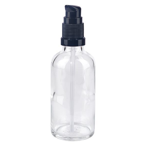Frasco de farmácia transparente de 50ml com tampa de bomba preta standard Frasco de farmácia transparente de 50ml com tampa de bomba preta standard