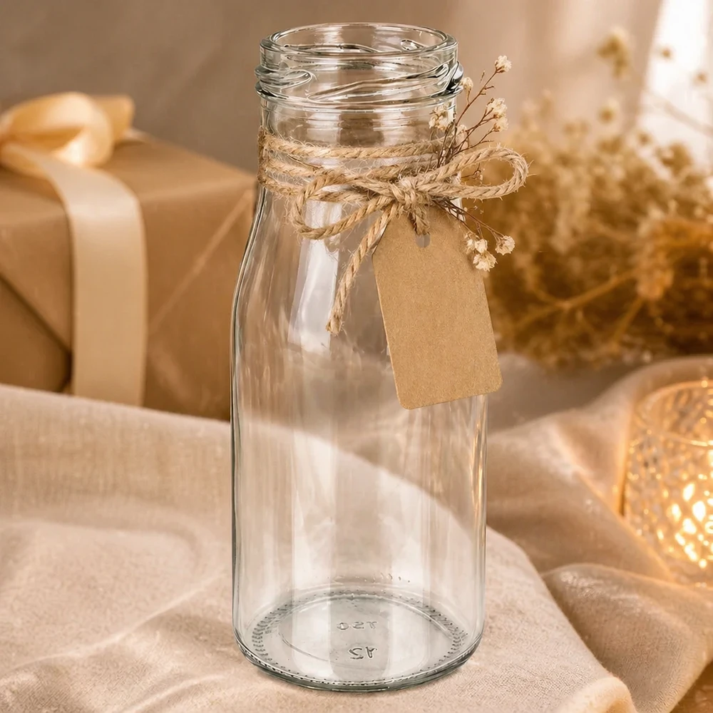 UNiTWIST Bottle150 Garrafa de vidro 150ml TO43 fio vazio com cordão de juta e pendente decoração rústica