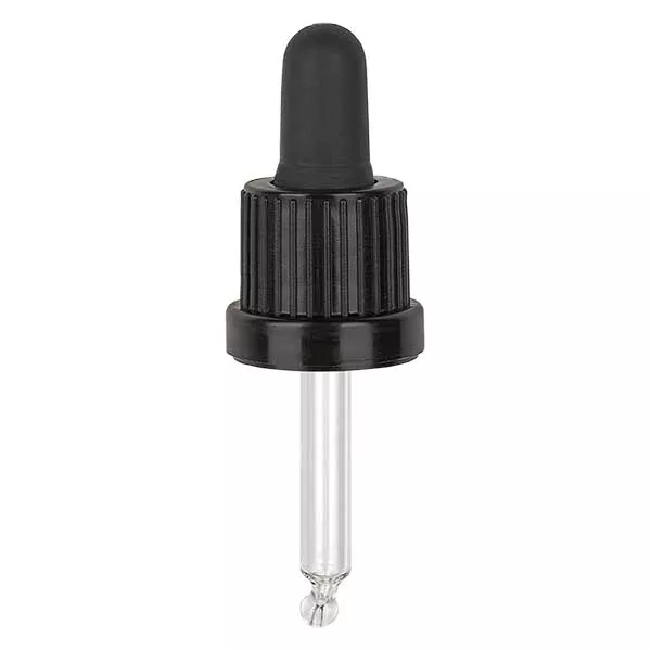 Pipeta conta-gotas de vidro, preto/preto PL44 fecho inviolável III Pipeta conta-gotas de vidro, preto/preto PL44 fecho inviolável III