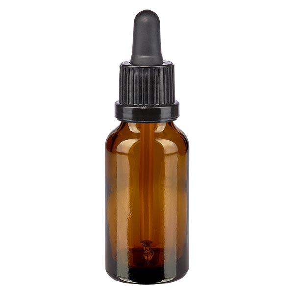 Frasco de farmácia castanho 20ml pipeta preto fecho inviolável