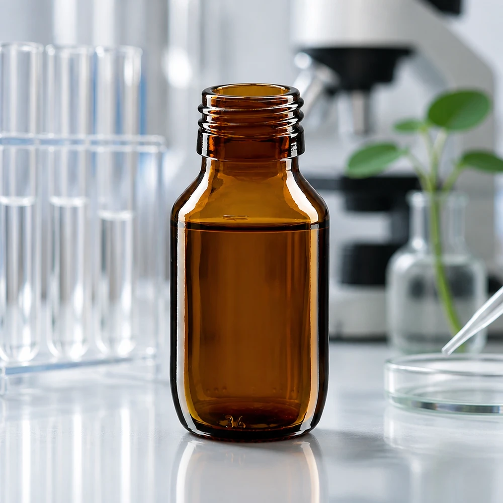 Frasco para medicamentos de 50 ml castanho, sem tampa PP28 ApoGlas Frasco pequeno de boticário de 50 ml em vidro âmbar sem tampa Rosca PP28 para aplicações laboratoriais