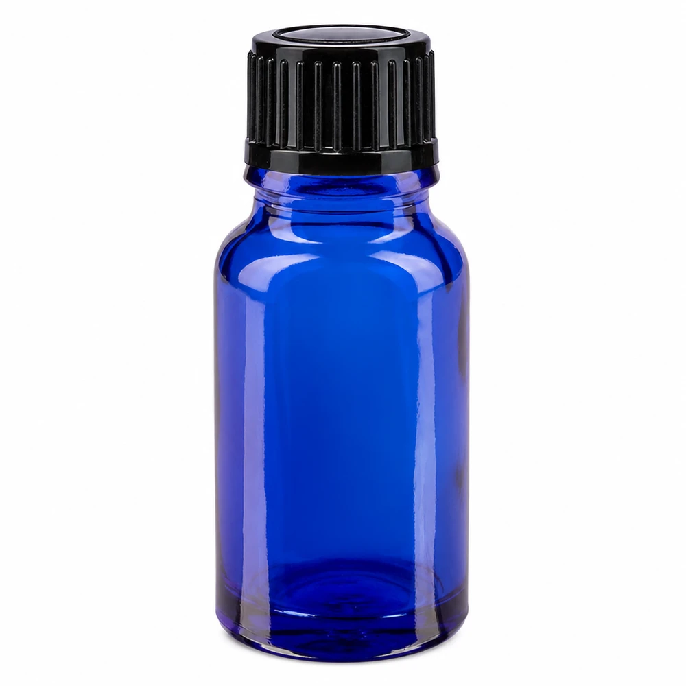 Frasco de farmácia azul 10ml tampa conta-gotas 1mm preto padrão Frasco de vidro azul de farmácia com 10 ml, com tampa conta-gotas preta e abertura de 1 mm