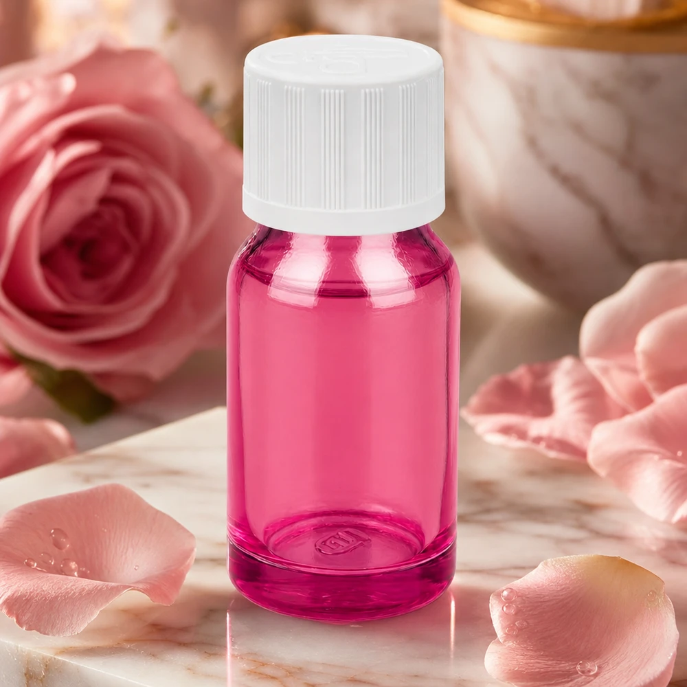 Frasco de 10 ml com tampa de rosca de 11 mm branca padrão resistente a crianças PurpleLine UT18/10 Frasco violeta compacto de 10 ml em vidro de alta qualidade para perfume e produtos de beleza