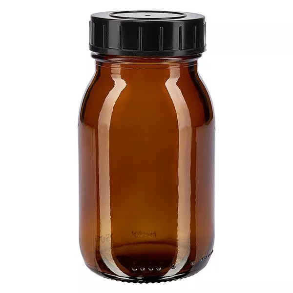 Frasco de gargalo largo de 150 ml em vidro âmbar com tampa de rosca