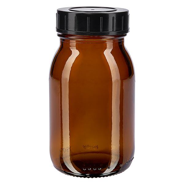 Frasco de gargalo largo de 150 ml em vidro âmbar com tampa de rosca Frasco de gargalo largo de 150 ml em vidro âmbar com tampa de rosca