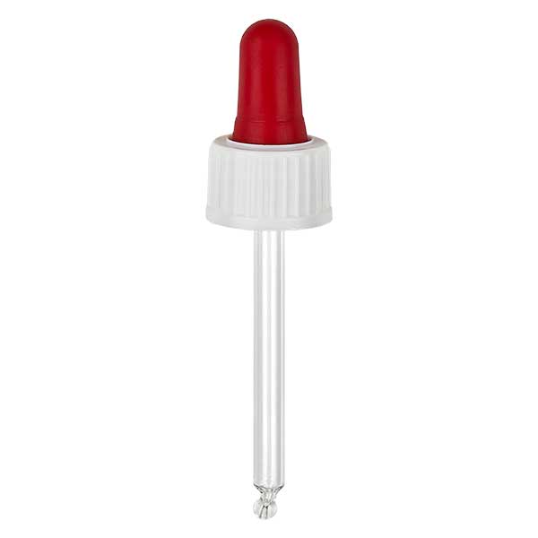Pipeta conta-gotas de vidro branco/vermelho 18mm PL53.5 Standard