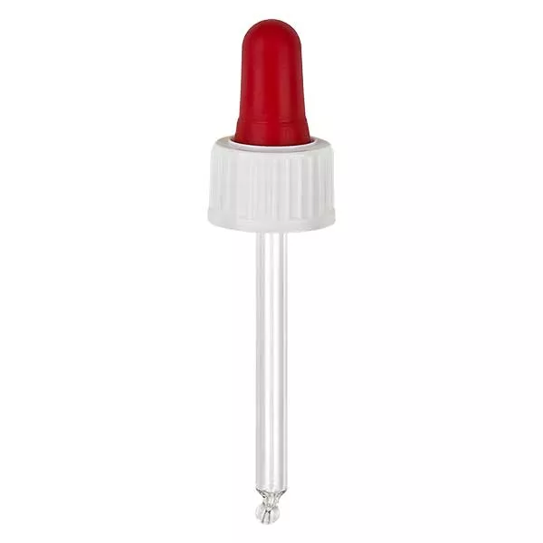 Pipeta conta-gotas de vidro branco/vermelho 18mm PL53.5 Standard Pipeta conta-gotas de vidro branco/vermelho 18mm PL53.5 Standard