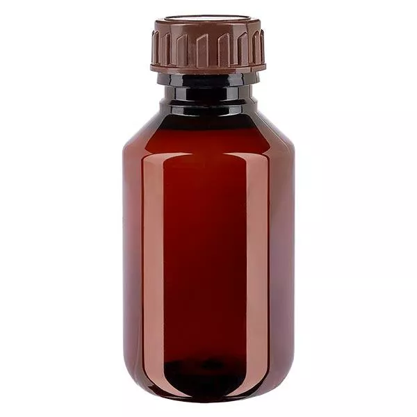 Frasco PET 100ml com tampa castanha standard Frasco PET 100ml com tampa castanha standard