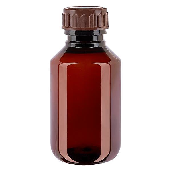 Frasco PET 100ml com tampa castanha standard Frasco PET 100ml com tampa castanha standard