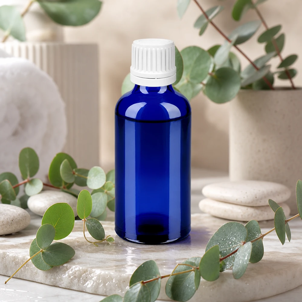 Frasco conta-gotas pequeno de 50 ml em azul-cobalto elegante com um conta-gotas preciso BlueLine UT18/50 de 0,7 mm