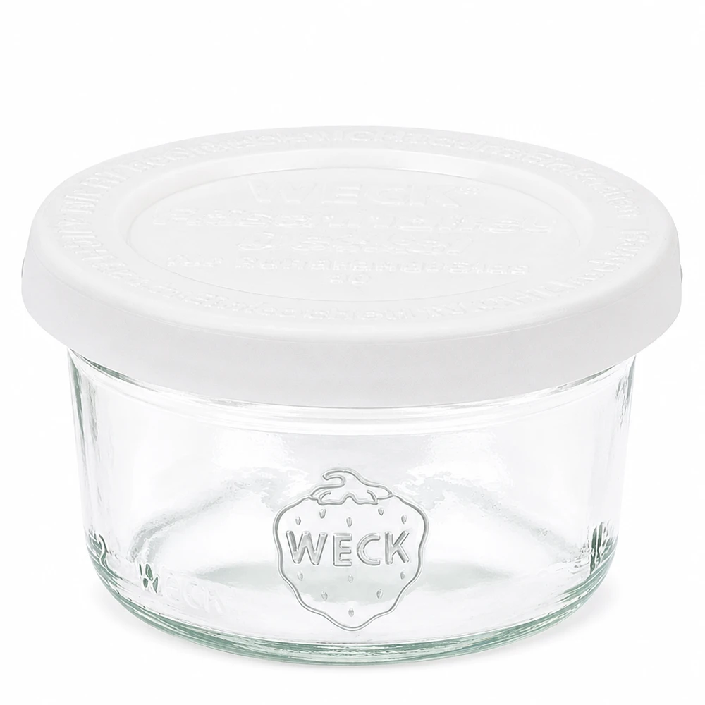 Copos de vidro de 50ml com tampa fresca WECK RR60 Frasco de pedreiro WECK RR60 de 50 ml com tampa de vidro branco para conservação e armazenamento