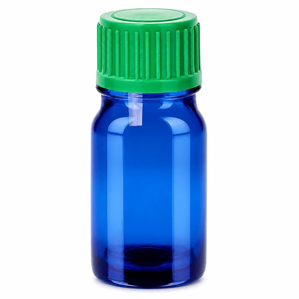 Frasco conta-gotas de 5ml 0.8mm verde tampa standard BlueLine UT18/5 Frasco conta-gotas de 5 ml azul com tampa verde para uma dosagem precisa de líquidos