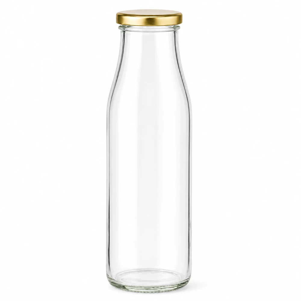 Garrafa de vidro de 500 ml com tampa dourada BasicSeal vazia transparente para bebidas leite sumo Certificado pela ONU