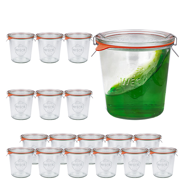 Conjunto de 18 copos de vidro Weck de 580ml com 18 tampas de vidro, 1
