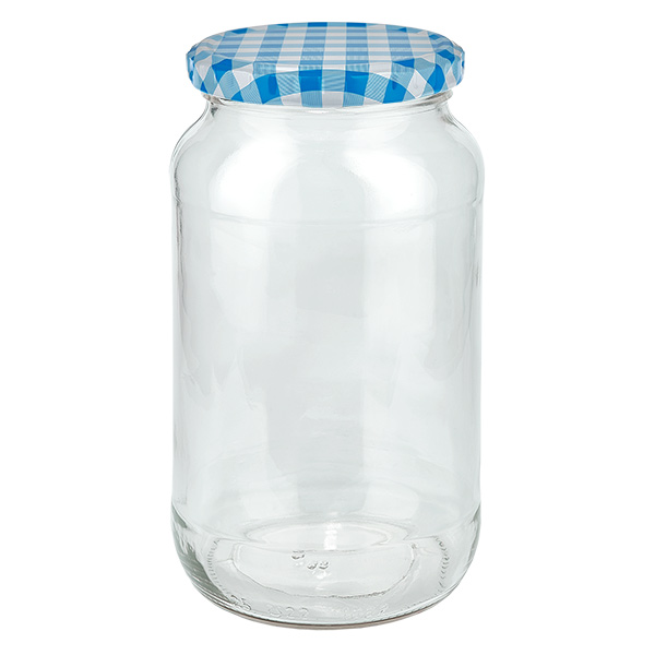 Frasco redondo de 1062 ml + tampa BasicSeal azul/branca UNiTWIST