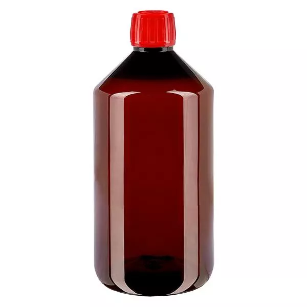Frasco PET 750ml com tampa inviolável vermelha Frasco PET 750ml com tampa inviolável vermelha