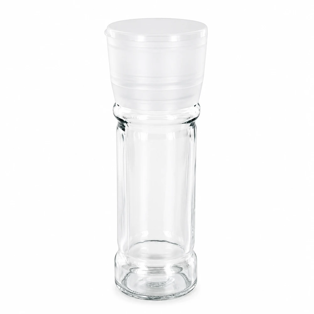 Frasco para sal/especiarias de 100 ml com moinho Vario branco Frasco vazio para especiarias de 100 ml com moinho de plástico branco, em vidro transparente, para sal e especiarias