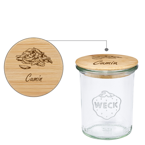 Tampa em madeira "Cominho" com verdura WECK 160ml Tampa em madeira "Cominho" com verdura WECK 160ml