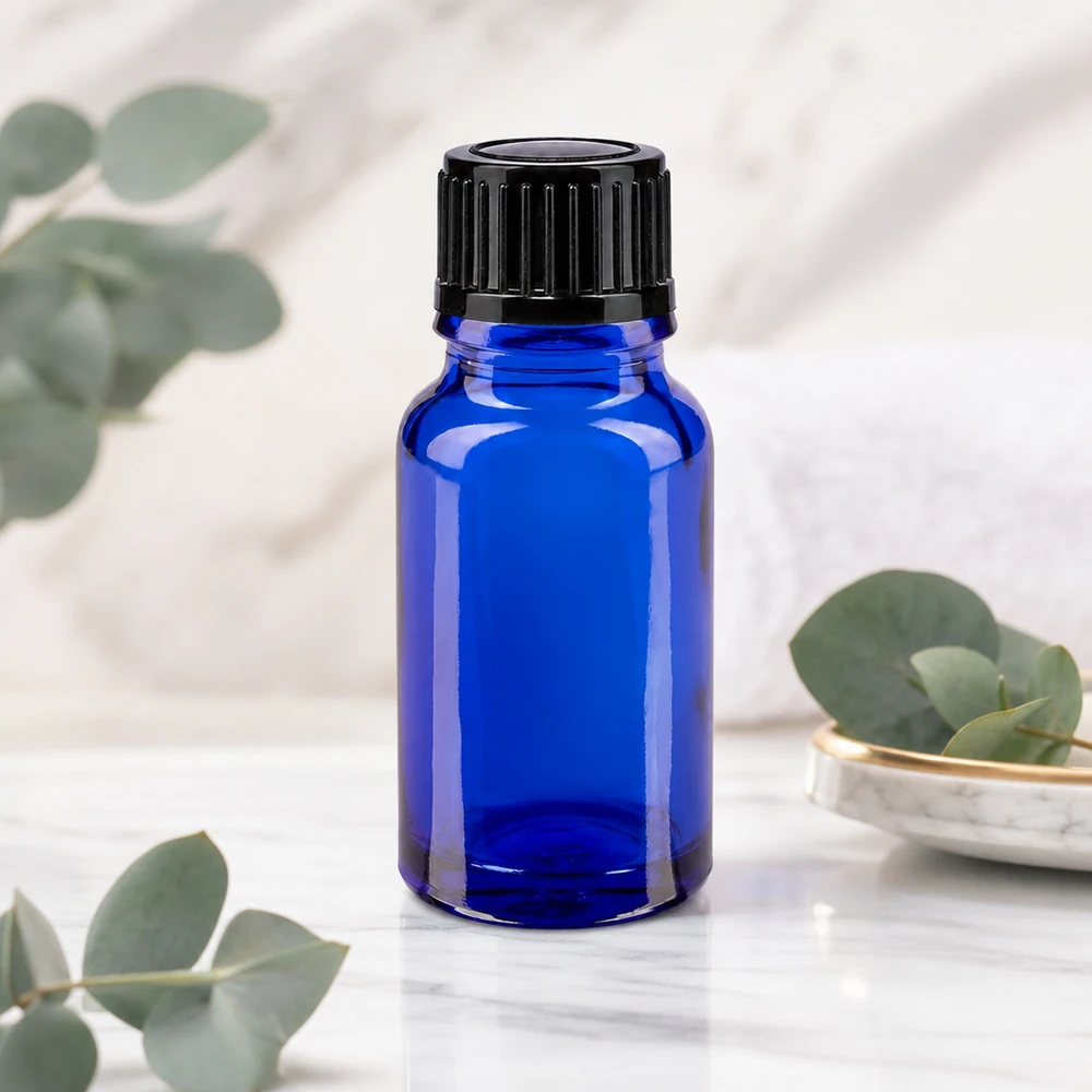 Frasco de farmácia azul 10ml tampa conta-gotas 1mm preto padrão Frasco de medicamento azul de 10 ml com bico conta-gotas preciso de 1 mm, em vidro com proteção UV