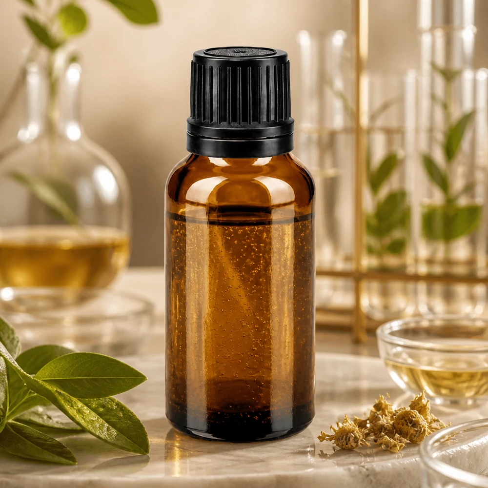 Frasco de farmácia castanho 20ml tampa de rosca preta anel de vazamento fecho inviolável Frasco de vidro de 20 ml, cor âmbar, com tampa de segurança preta de 8 mm para produtos farmacêuticos