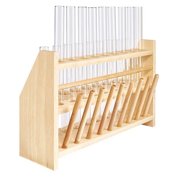 Estante de madeira para tubos de ensaio com 18 tubos de ensaio e cal sodada 160x16