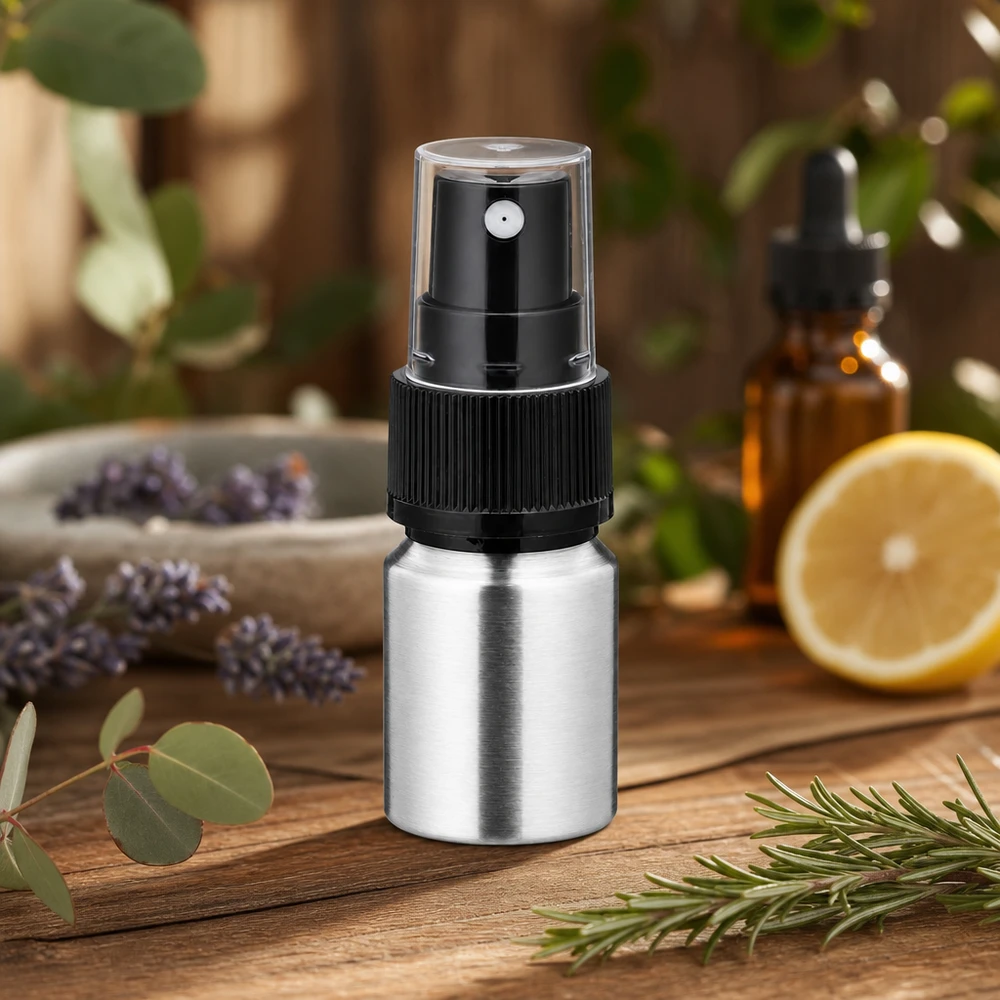 Frasco pequeno de alumínio de 10 ml com bomba pulverizadora - tamanho de viagem ideal para óleos essenciais e perfumes