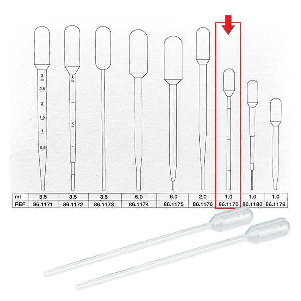 Pipeta de transferência de 1ml (115x10mm) com graduação Pipeta de transferência de 1ml (115x10mm) com graduação