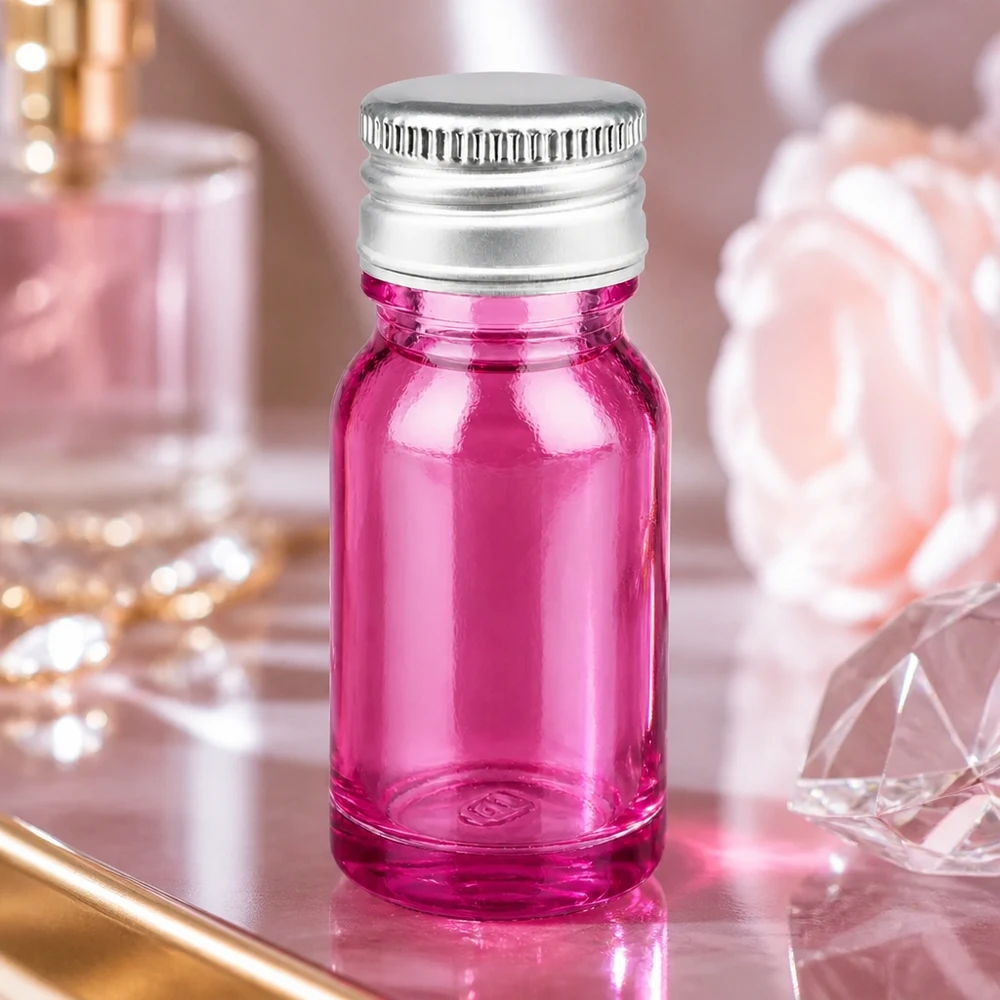 Frasco de 10 ml com abertura de 11 mm em vidro roxo e tampa de alumínio-prata para aplicações móveis