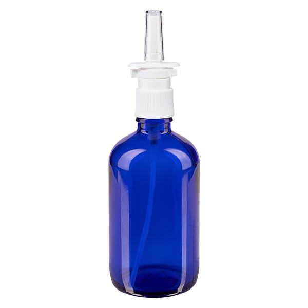 Frasco de farmácia azul 100ml atomizador nasal branco standard