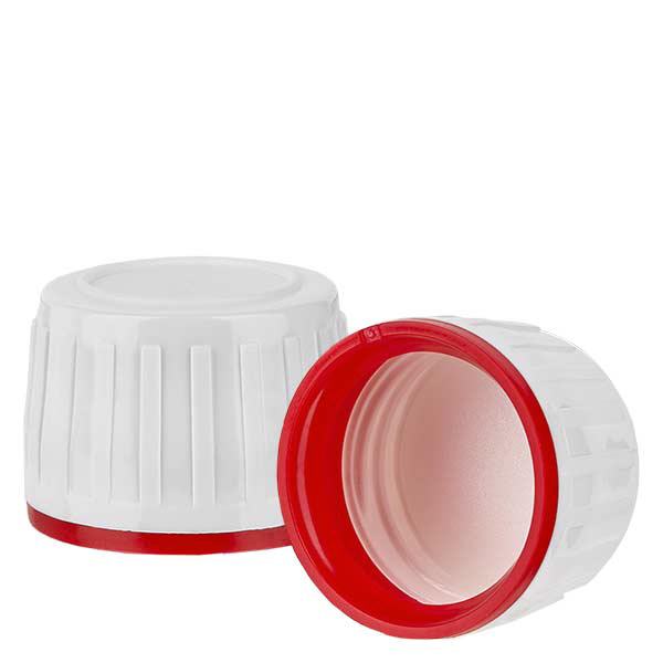 Tampa de rosca branca com anel inviolável vermelho PP28 ApoGlas Tampa de rosca branca com anel inviolável vermelho PP28 ApoGlas