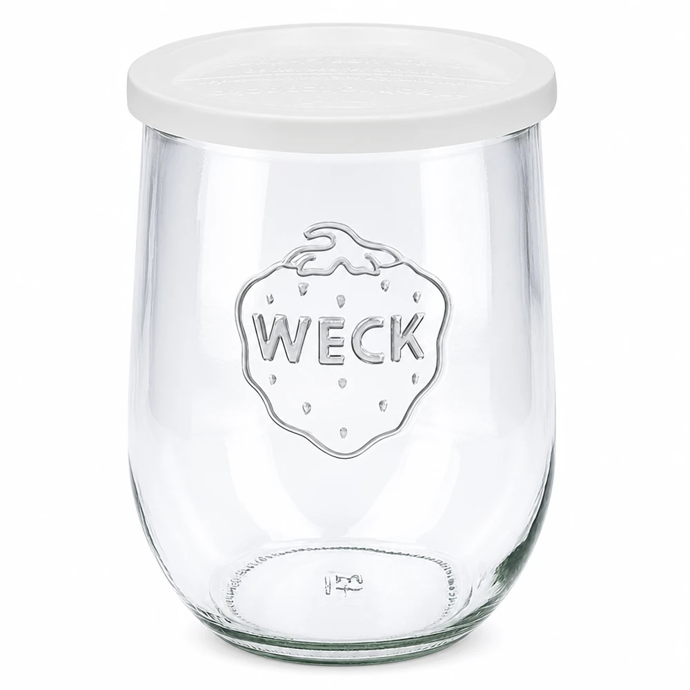 Frasco tulipa de 1062ml com tampa de frescura WECK RR100 Frasco tulipa WECK 1062ml com tampa de frescura branca Frasco de conserva RR100 com logótipo transparente