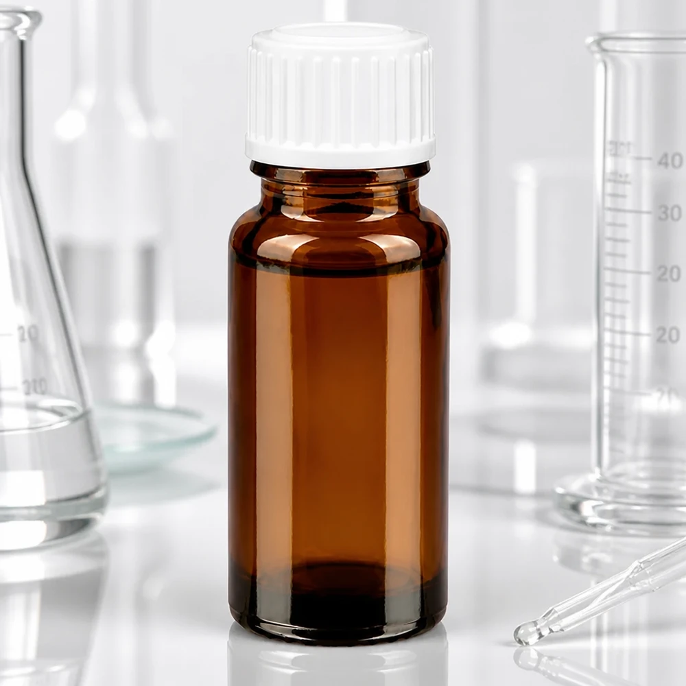 Frasco de farmácia castanho 10ml tampa conta-gotas branco 0.8mm standard Garrafa de vidro castanha de 10 ml com tampa de segurança para crianças branca, no laboratório