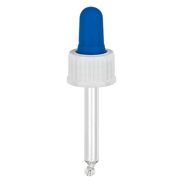 Pipeta conta-gotas de vidro branco/azul 18mm PL44 standard