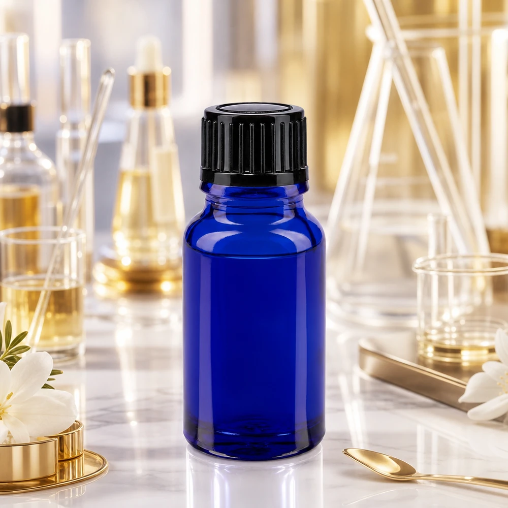 Frasco de vidro farmacêutico de 10 ml, azul, com conta-gotas de precisão de 1 mm e tampa à prova de crianças