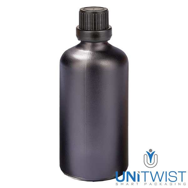 Frasco conta-gotas de 100ml com fecho inviolável de 2mm Preto UT18/100