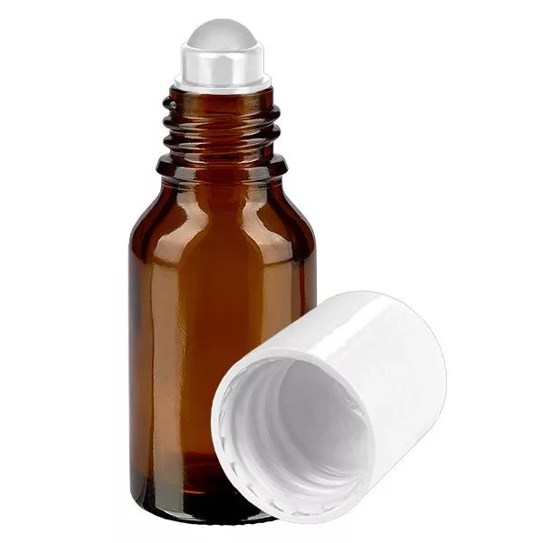 Frasco de farmácia castanho 15ml roll-on cap branco Frasco de farmácia castanho 15ml roll-on cap branco