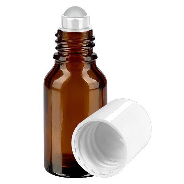 Frasco de farmácia castanho 15ml roll-on cap branco