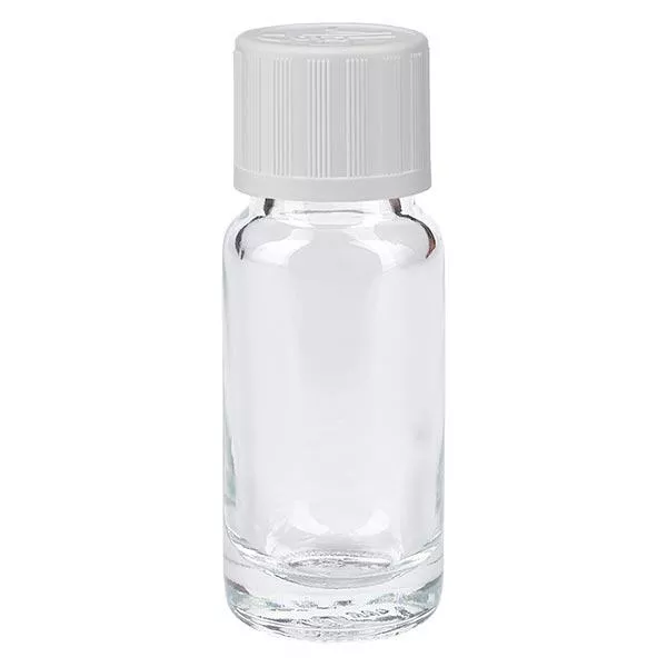 Frasco de farmácia transparente de 10ml com tampa de rosca branca resistente a crianças Frasco de farmácia transparente de 10ml com tampa de rosca branca resistente a crianças