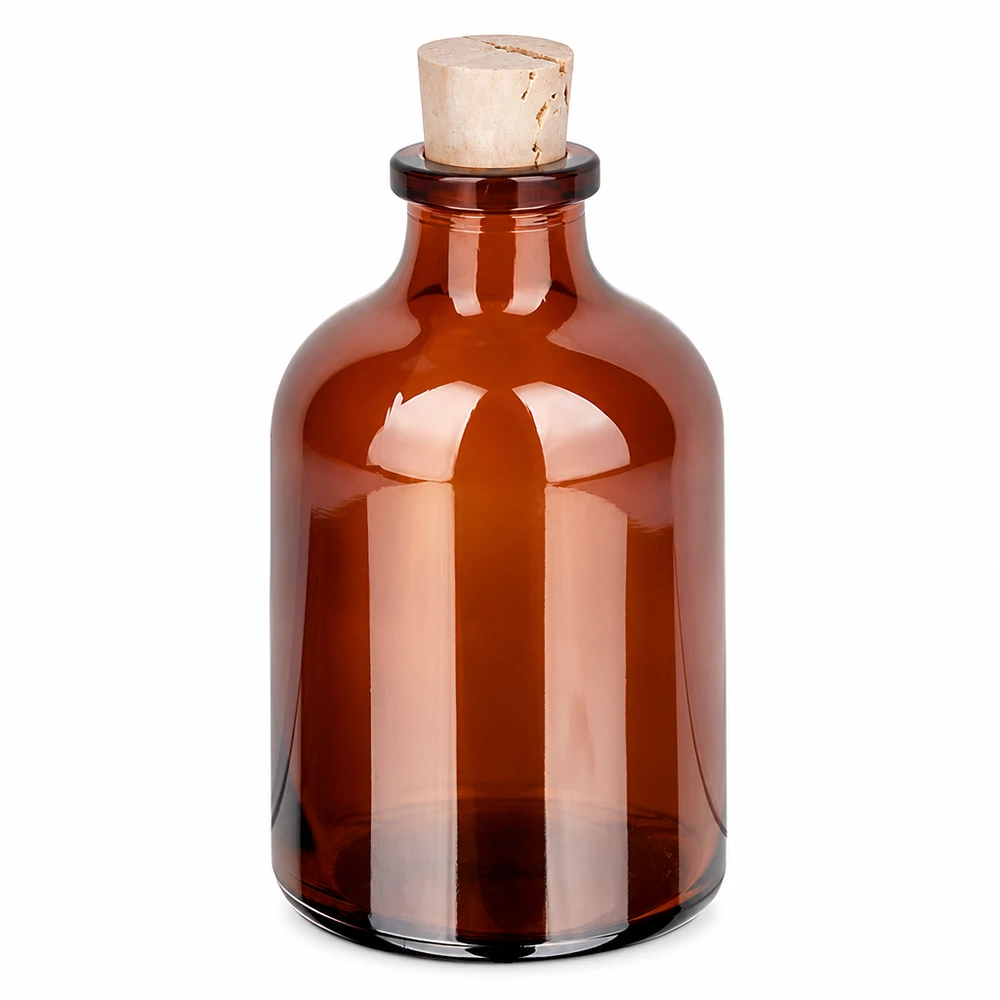 Frasco de vidro âmbar 50ml com rolha 11/14mm Kompakte Braunglasflasche mit Korkverschluss 50ml für Parfüm und Kosmetikprodukte