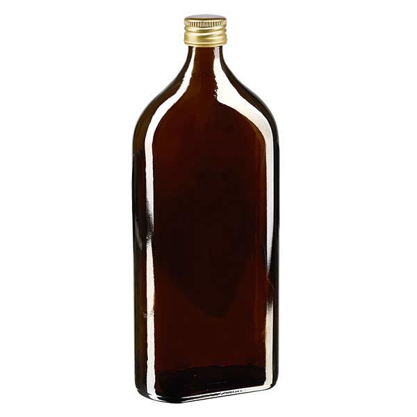 1000 ml Meplat castanho com tampa de alumínio dourada PP28