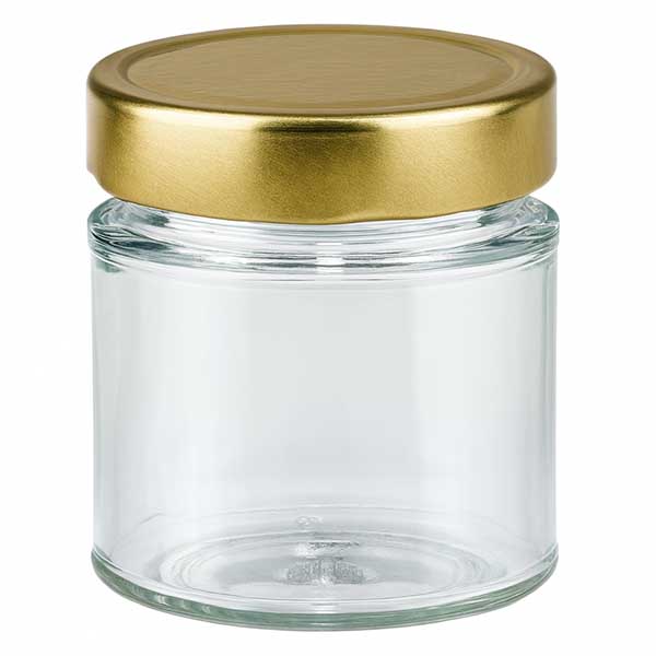 Frasco redondo de 154 ml com tampa dourada BasicSeal frasco de compota vazio transparente frasco para conservas de mel