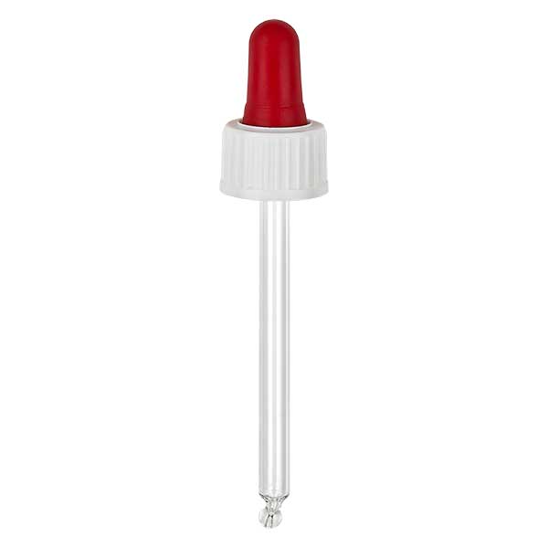 Pipeta conta-gotas de vidro branco/vermelho 18mm PL78 standard