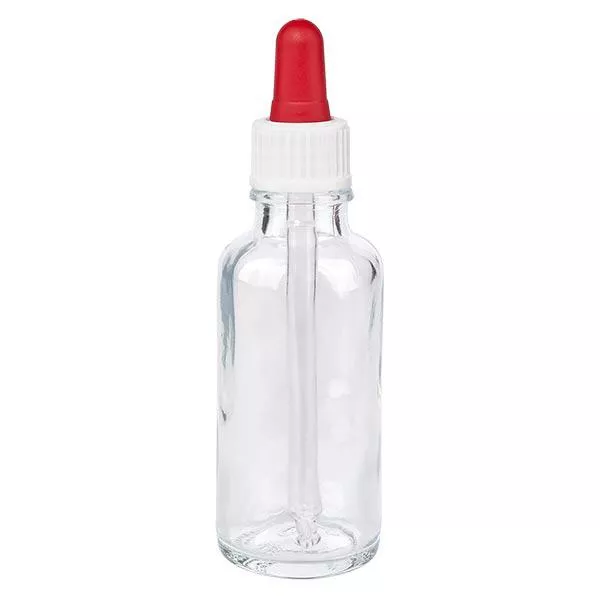 Frasco de farmácia transparente pipeta 30ml branco/vermelho standard