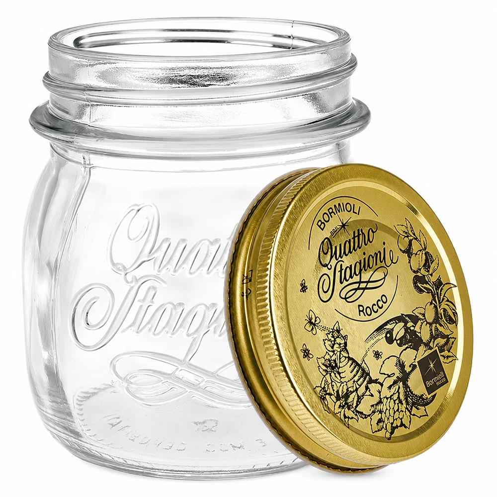 250ml Rundglas "Quattro Stagioni" mit Deckel Frasco redondo de 250 ml Quattro Stagioni com tampa dourada Frasco para conservas Frasco de armazenamento Design italiano